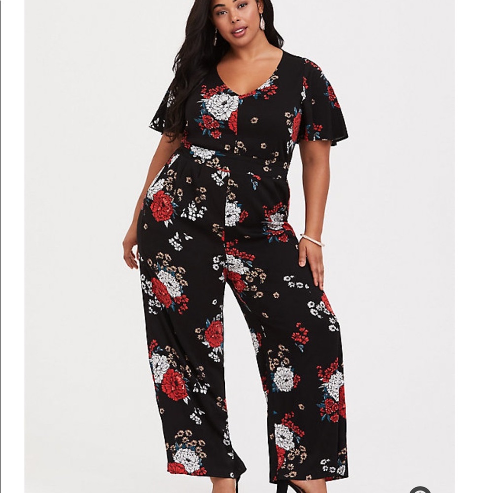 BLACK FLORAL WIDE LEG CHALLIS JUMPSUIT